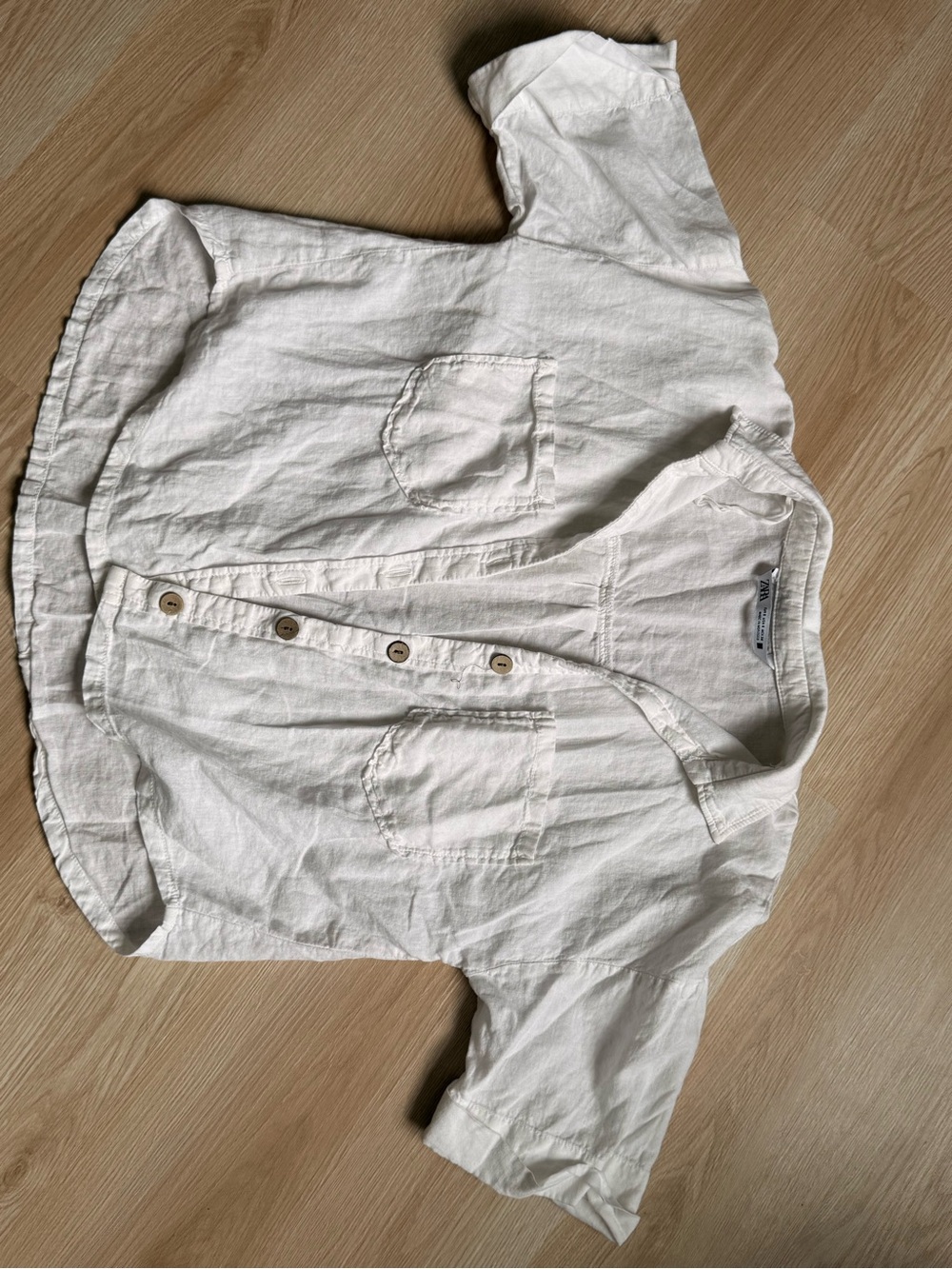 Zara Cream Button-Front Linen Shirt